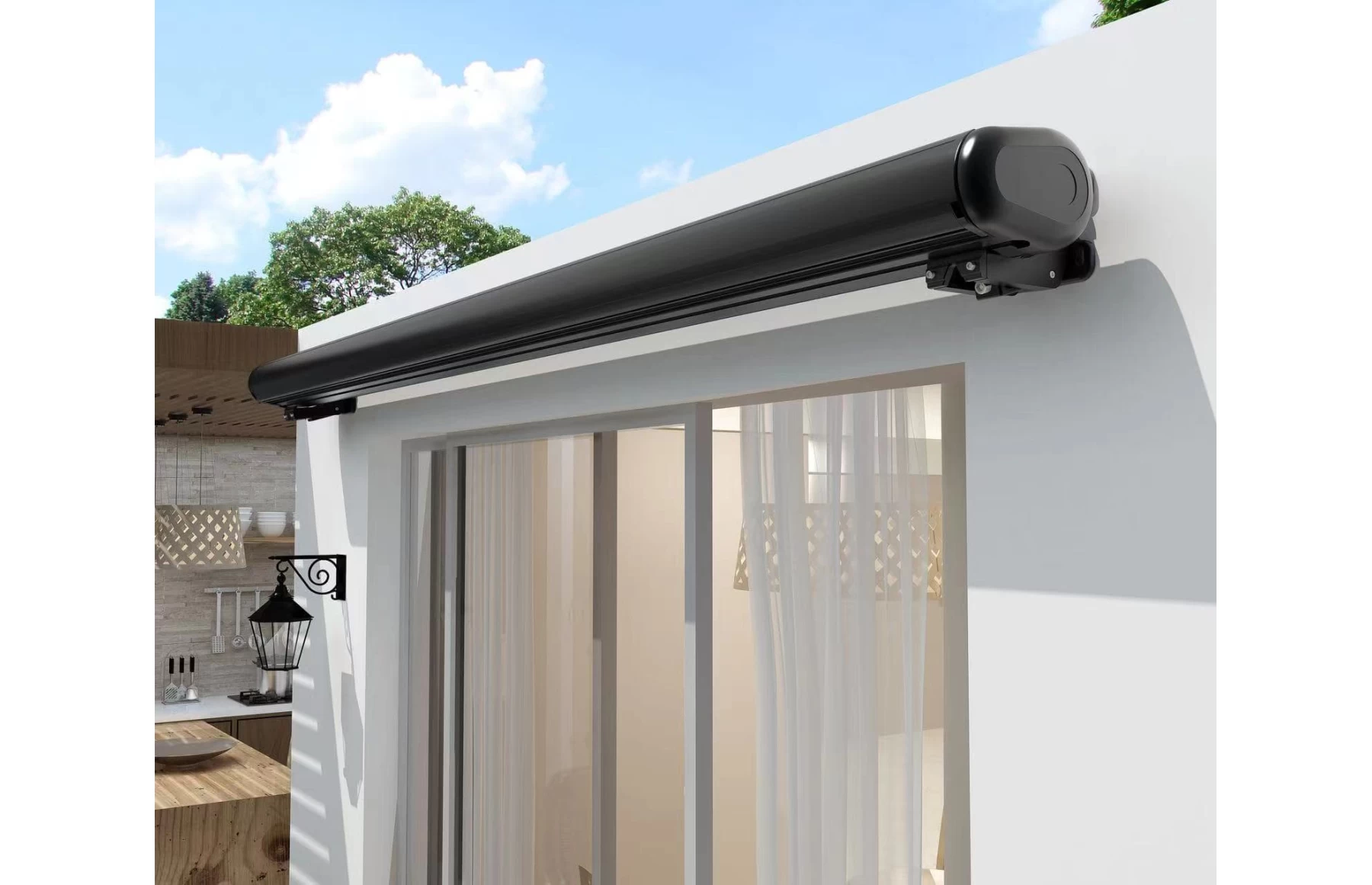 Marchiză/Copertină retractabilă PREMIUM, manuală cu braț articulat 3x2,5 m poliester dungi, aluminiu