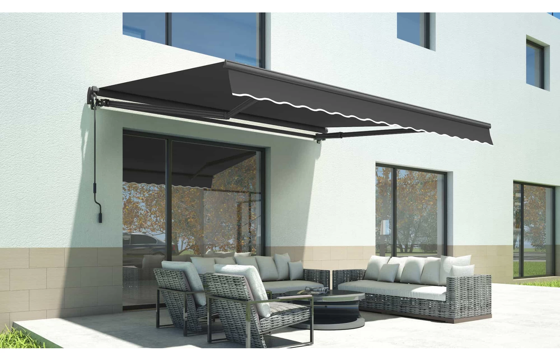 Marchiză/Copertină retractabilă manuală cu braț articulat 3x2,5 m poliester dungi, aluminiu